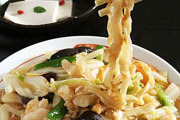 刀削麺両面焼五目あんかけ