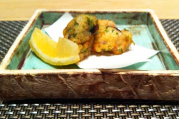 ある日の大将おまかせフルコース サワラの筍木の芽揚げ