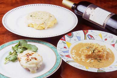 ポテト料理/肉詰チーズ焼き、サンド焼きカレー風味、オムレット