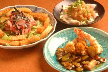 豚バラポン酢、大海老甘酢あん他